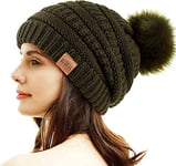 REDESS Bonnet d'hiver à Pompons pour Femme Doublure Polaire Chaude Épais Slouchy Snow Knit Chunky Baggy Skull Ski Cap