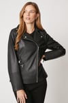 Wallis Womens Black Faux Leather Biker Jacket - Size 16 UK