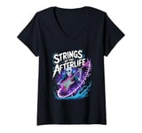 Womens Strings Of The Afterlife Skeleton Rocker Rock Music V-Neck T-Shirt