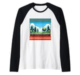 Retro game fans pixelated nature 8-bit wilderness pixels Raglan Baseball Tee