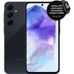 Samsung Galaxy A55 5G -puhelin, 128/8 Gt, tummansininen + Galaxy Fit 3 -aktiivisuusranneke, tummanharmaa -tuotepaketti