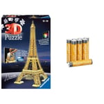 Ravensburger - Puzzle 3D Building - Tour Eiffel illuminée - 216 pièces numérotées à Assembler sans colle - Accessoires de Finition Inclus & Amazon Basics Piles alcalines AAA 1,5 V - Lot de 8