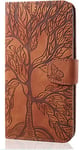 Tiyoo Huawei P40 Pro Phone Case, Shockproof Leather Wallet Case with The Tree of Life Pattern, Protective Cover with Card Holder and Magnetic Closure, Phone Cover for Huawei P40 Pro, Brown