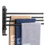 NearMoon Swivel Towel Rack, Thicken SUS304 Stainless Steel 4-Arm Towel Bar, Space Saving Wall Mounted Towel Holder with Hook, Rustproof Swing Out Towel Hanger for Bathroom, Kitchen (Matte Black)