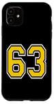 Coque pour iPhone 11 Numéro 63 en jaune, noir, blanc, version de poche