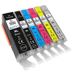 Go Inks 1 Set of 6 Ink Cartridges to replace PGI-550 & CLI-551 Compatible/non-OEM for PIXMA Printers (6 Pack)