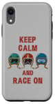 Coque pour iPhone XR Casque rétro vintage, Go Kart Car Racing, Keep Calm & Race On