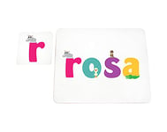 Little Helper LHV-ROSA-COASTERANDPLACEMAT-15IT Dessous de verre et sets de table avec finition brillante, personnalisés pour filles, nom rose, multicolore, 21 x 30 x 2 cm