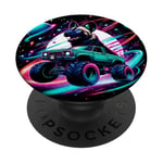 Chien sauvage africain cool conduisant un camion monstre dans l'espace cosmique PopSockets PopGrip Interchangeable