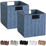 Vagusicc Lot de 2 grands paniers de rangement en osier tissés à la main pour étagères avec poignées, paniers de rangement pliables, bacs de rangement de 27,9 cm pour décoration de garde-manger, bleu