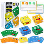 Cube de Construction Emoji, Puzzles en Bois des Jeux de Cube Géométrique Jouets Éducatifs Blocs de Construction, Puzzle Cube en Bois, Jeux Montessori Interactif Emoji Bloc pour Enfants 3+ Ans