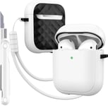 Étui pour AirPods Case Cover avec kit de Nettoyage, Housse de Protection complète Contre Les Chutes avec lanière, Couleur Macaron Jeune pour Airpods 2/1 gén,Blanc/Noir