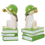 Lot de 2 Serre-Livres Fille avec Gomme en résine Blanche et Verte 11 x 9 x 19 cm