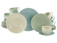 CreaTable 24034 Série Valenica Service de table pour 6 personnes en porcelaine, crème, bleu, vert