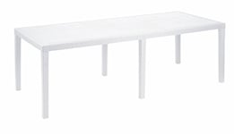 Dmora - Table d'extérieur Roma, Etagère à manger rectangulaire extensible, Table de jardin extensible effet rotin, 100% Made in Italy, 150/220x90h72 cm, Blanc