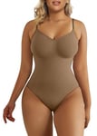 SHAPERX Body Gainant Femme Gaine Amincissant Ventre Plat Sculptant Minceur Shapewear Invisible Bodysuit Top, UK-SZ5215-Brown-S/M