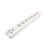 TM Electron TMUAD306 Multiprise 6 Prises avec Interrupteur et 2 USB Blanc, 6 Tomas