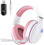 Gvyugke Wireless Gaming Headset,Pink Gaming Headphone for PS4 PS5 PC, 2.4Ghz USB