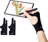 Lot de 2 gants de dessin numérique pour tablette à dessin, iPad, croquis, main droite et main gauche (protection anti-bavure, taille M, 8 x 21,8 cm