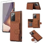 Asuwish Phone Case for Samsung Galaxy Note 20 5G Wallet Cover with Tempered Glass Screen Protector and Crossbody Strap Lanyard Card Holder Stand Cell Note20 Notes 20s Twenty Not S20 Women Girls Brown