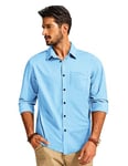 PJ PAUL JONES Chemise à manches longues pour homme - Coupe droite - Chemise d'affaires décontractée avec poche, bleu clair, XL