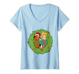 Womens Christmas Scooby Doo Shaggy Wreath Hats Scarves V-Neck T-Shirt