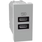 BTICINO MatixGO Prise de courant avec port USB 1 module Gris JG4191CC Chargeur USB avec deux ports de type C, 15 W