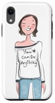 Coque pour iPhone XR Graphique de femme de dessin animé joyeux : « You Can Do Anything »