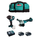 Kit d'outils électriques MAKITA - DTW1002 Clé à chocs + DGA504 Mini-Meuleuse - 18V - 2 batteries 5Ah