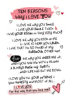 Ten Reasons Why I Love You Inspired Words Greeting Card Blank Inside