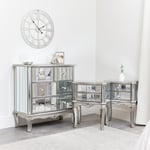 Bedroom Furniture, Silver Mirrored Chest Of Drawers & Pair Of Bedside Tables - Tiffany Range