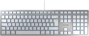 SLIM FOR MAC clavier pour mac filaire (connexion USB-A),layout UK- (QWERTY),touches silencieuses,conception compacte et plate,blanc-argent