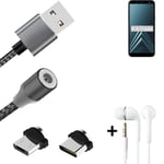 Data charging cable for + headphones Samsung Galaxy A6 (2018) + USB type C a. Mi