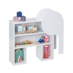 Relaxdays - Meuble de rangement éléphant, 4 compartiments, bibliothèque, enfants, h x l x p : 60,5 x 64,5 x 20,5 cm, blanc