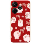 Housse En Silicone Liquide Rouge Pour Xiaomi Redmi 13 4G Design Cochons Dessins