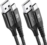 Lot de 2 câbles 2M USB C de type C en nylon pour Samsung Galaxy S10 S9 S8 Plus,Note10,Note9,M31,M30s,M20,A20e,A71,A51,A50,A40,A10e,A7,Mi9,Mi8,Redmi Note8 Pro LG G7