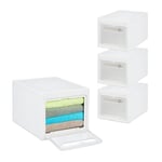 Relaxdays Lot de 4 boîtes de Rangement, empilables, 31 L, Couvercle & Porte Semi-Transparente, en Plastique, Blanc