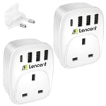 LENCENT 2 Packs UK to EU Euro Europe Plug Adapter, European Travel Adapter with 3 USB Ports & 1 USB C Port for Italy Switzerland Germany Spain France Portugal Greece Netherlands & more (Type C)