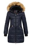 Geographical Norway Abeille Lady Distribrands - Parka Chaude Femme - Manteau Epais Capuche Fausse Fourrure - Blouson Coupe Vent Hiver - Doudoune Long Doublure (Marine M - Taille 2)