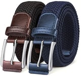 BULLIANT Ceinture Élastique 2 Paquet, Ceinture Tressée de Golf Ceinture Tissus Homme et Femme 35mm,2Paquet-Noir/Bleu Antique2663,95cm/26-30" taille réglable