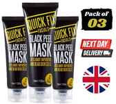 3 x Quick Fix Facials 75ml Black Peel Mask Charcoal Deep Cleansing Treatment