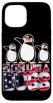 iPhone 15 Floss Like A Boss American Flag Funny Penguin 4th of July Case