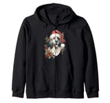 Christmas English Setter Dog Watercolor Artwork Zip Hoodie