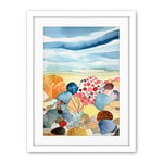 Artery8 Seaside Beachcombing Colourful Seashells And Beach Pebbles Watercolour Painting Artwork Framed Wall Art Print 18X24 Inch