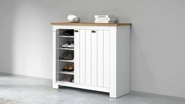 Dmora - Étagère à Chaussures Tolomeo, étagère à Chaussures Peu encombrante avec 3 Portes, Armoire d'entrée multifonctionnelle, 114x42h100 cm, Blanc et Chêne