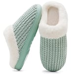 Hiver Pantoufles Femmes en Mousse Mémoire Confort Laine-Peluche Pantoufles Maison Intérieur Mignon Mules Chaussons Anti-Slip Chaud Souple House Chaussures pour Dames Vert,39.5