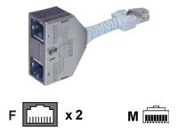 BTR Cable Sharing Adapter pnp 2 - Nätverks/telefon-splitter - RJ-45 (hona) till RJ-45 (hane) - 8.9 cm - grå (paket om 2)