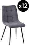 Set of 12 Corona Dining Chairs in Light Grey Colour Fabric and Black Metal Legs