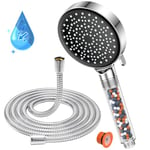 YEAUPE High Pressure Shower Head with 1.5M Hose Powerful Flow Shower head for Low Pressure Hard Water Filter Shower Hose and Head Water Saving Shower Head 6 Modes, Packaging may vary