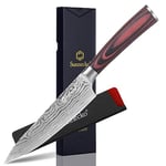 Sunnecko Utility Knife 5.5 Inch, Sharp Fruit Knife with Sheath, Small Kitchen Knife with High Carbon Steel Damascus Pattern Blade and Pakkawood Handle Paring Knife for Home Kitchen